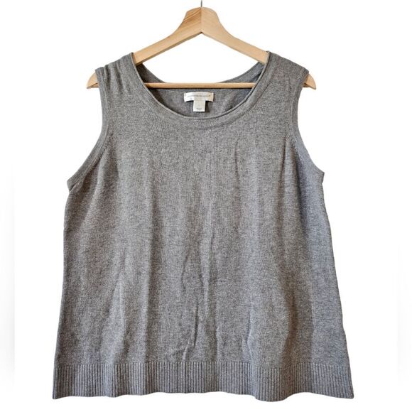 2/$20 Christopher & Banks Women Cotton Knit Tank Top Sleeveless Top Gray Comfy L - Picture 1 of 8